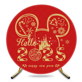 Aperturee - Red Mouse Hello 2025 Round Happy New Year Backdrop